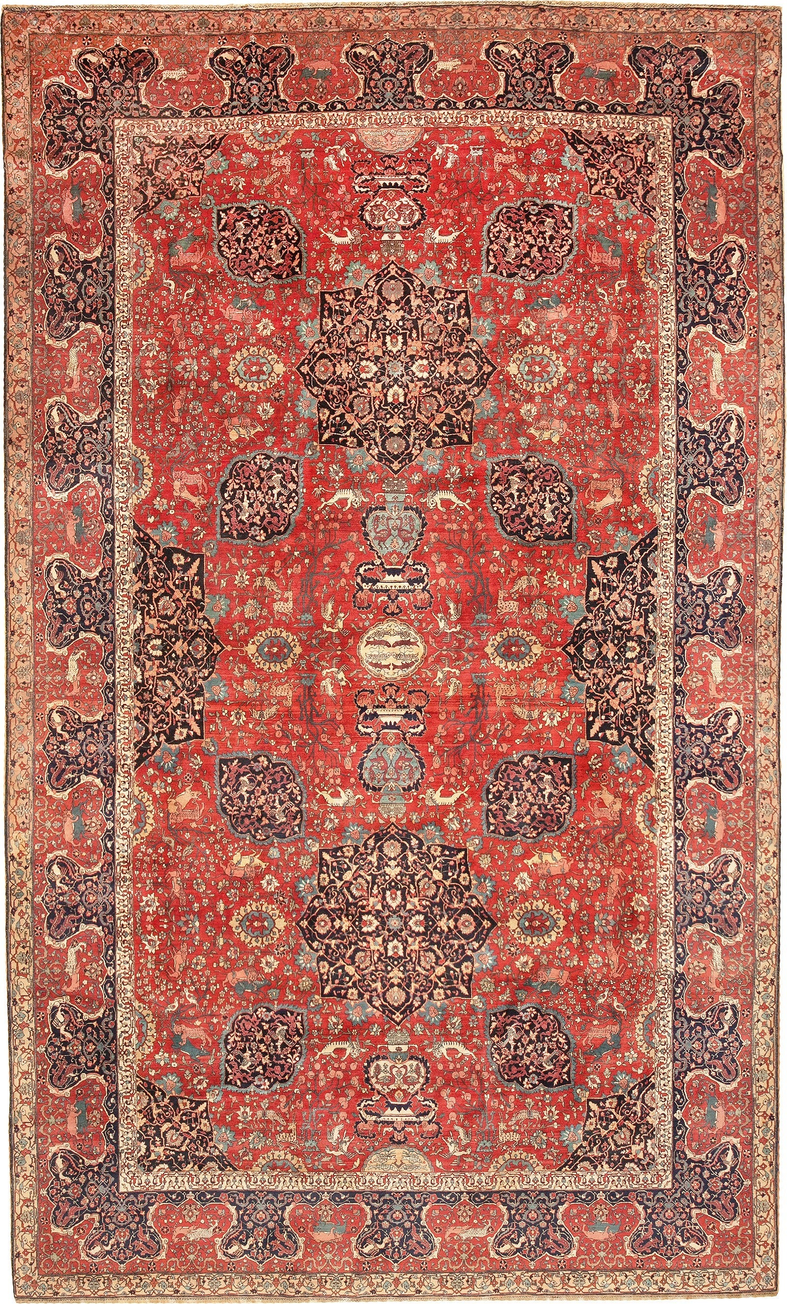 Antique Silk and Wool Indian Agra Rug