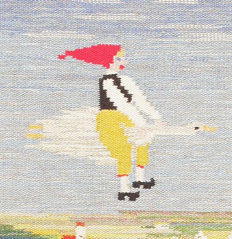 Vintage Swedish Kilim Depicting Nils Holgersson