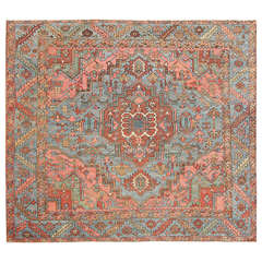 Square Size Antique Persian Heriz Serapi Rug Square Size Antique Persian Heriz Serapi Rug