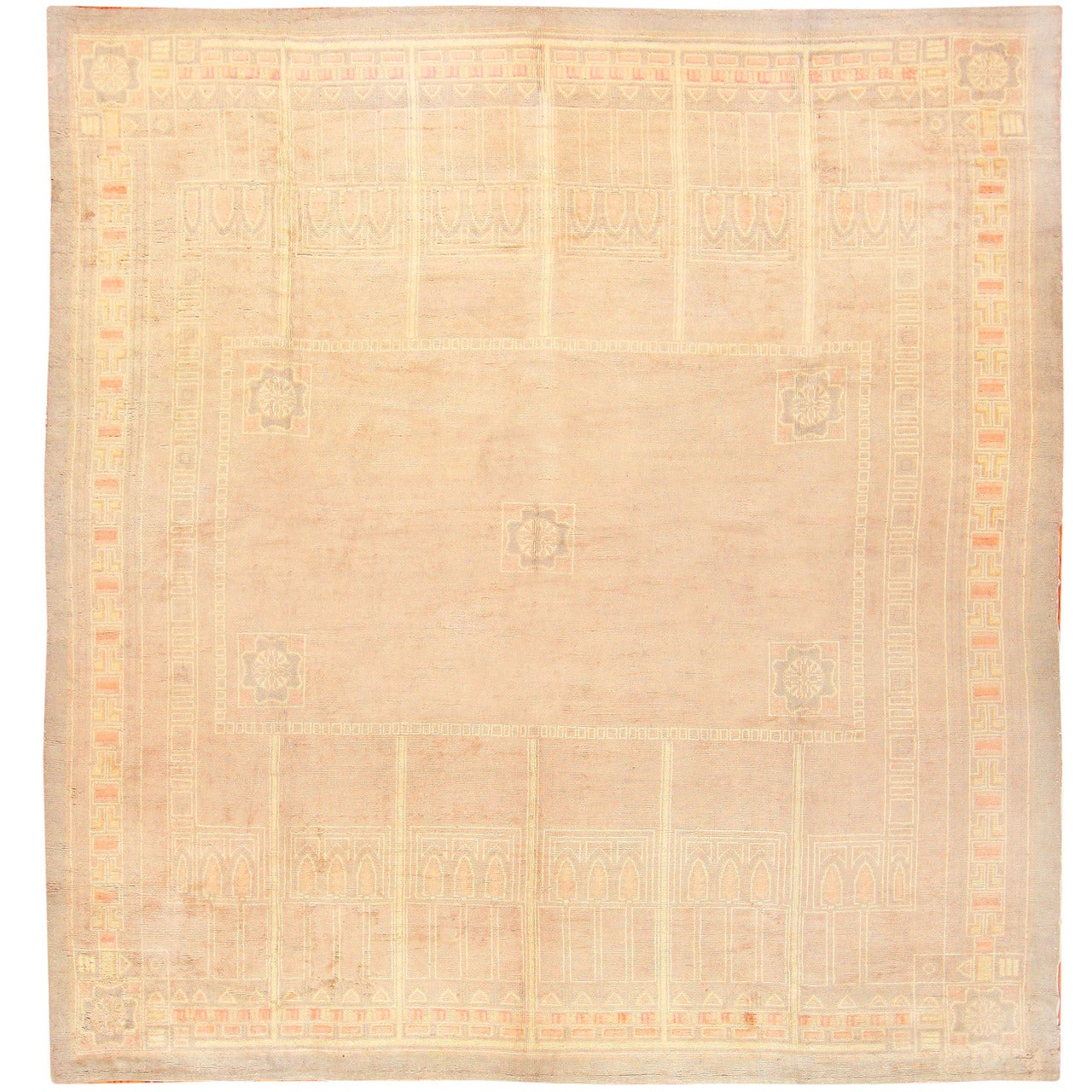 Beautiful Light Colored French Deco Rug. Size: 13 ft 7 in x 14 ft 2 in For Sale