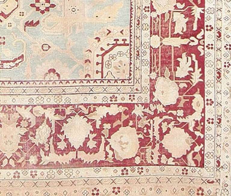 Hand-Knotted Beautiful Light Blue Antique Agra Carpet