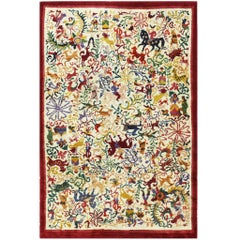 Vintage Ecuadorian Animal Carpet. Size: 3 ft 10 in x 5 ft 7 in (1.17 m x 1.7 m)
