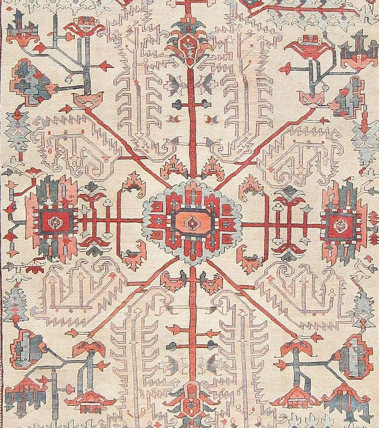 Persian Antique Ivory Background Serapi Rug