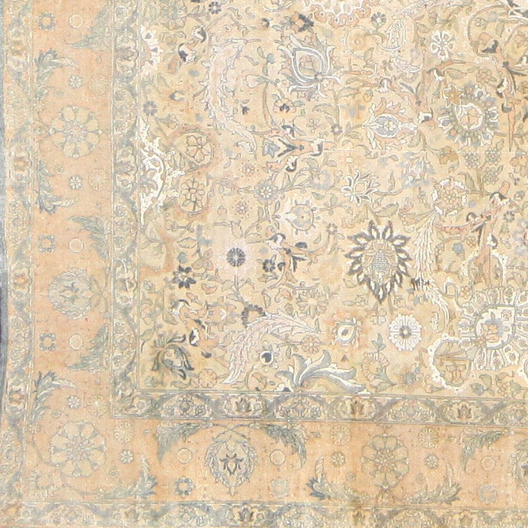 Antique Silk and Wool Persian Tehran Carpet 1