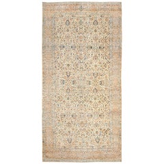 Antique Ivory Background Oversized Persian Kerman Carpet