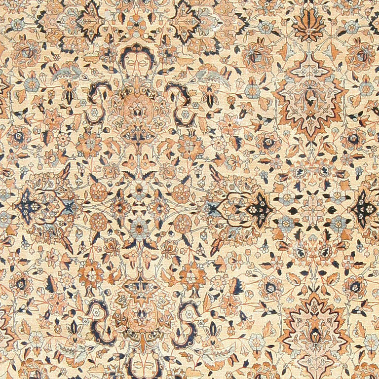 Kirman Antique Ivory Background Oversized Persian Kerman Carpet