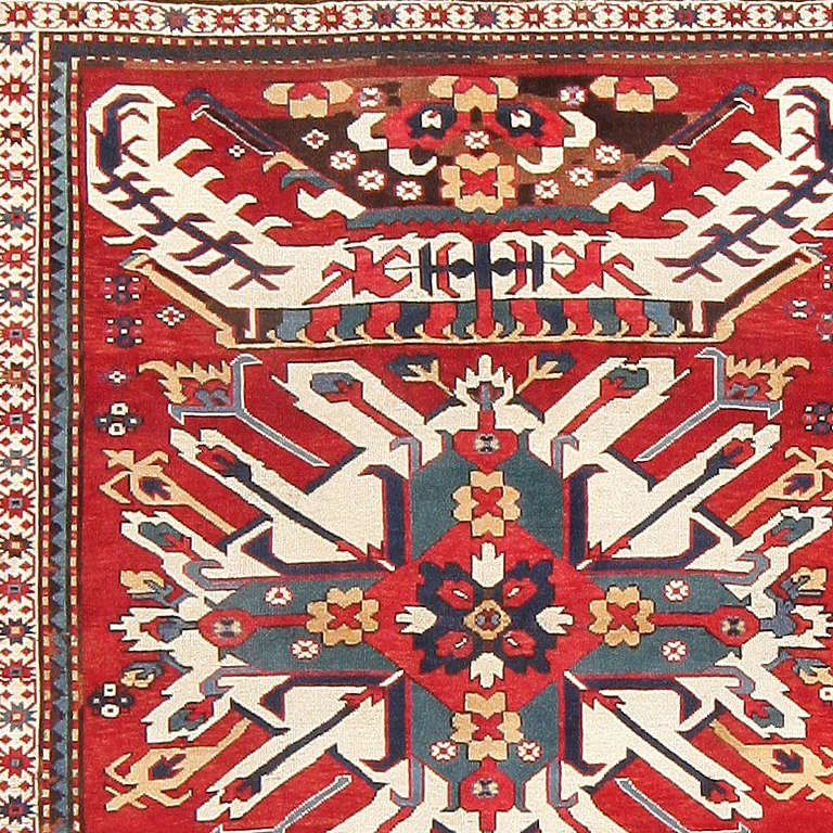 Tribal Antique Caucasian Chelaberd Eagle Kazak Rug