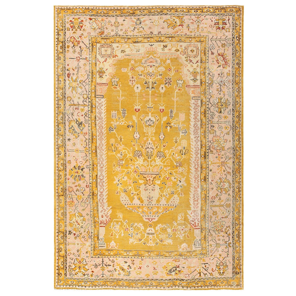 Antique Turkish Oushak Vase Design Carpet. Size: 8 ft 8 in x 13 ft 2 in