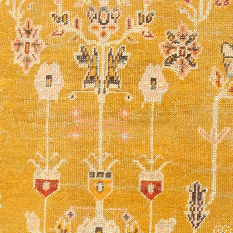 Wool Antique Turkish Oushak Vase Design Carpet. Size: 8 ft 8 in x 13 ft 2 in