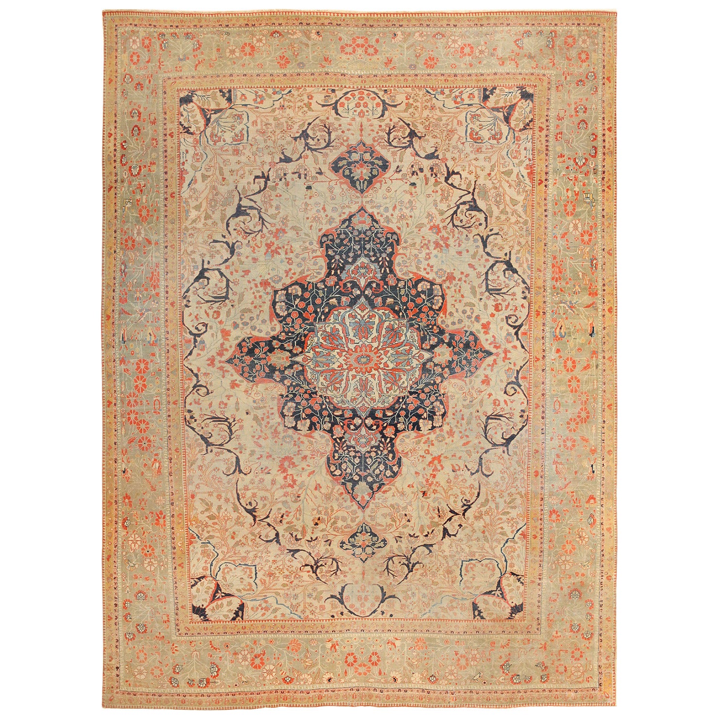 Beautifully Intricate Antique Persian Motasham Kashan Carpet
