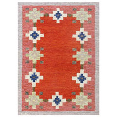 Red Geometric Design Vintage Swedish Kilim