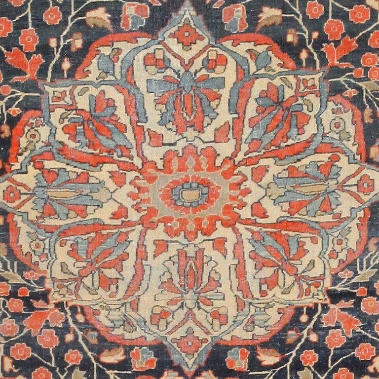 Beautifully Intricate Antique Persian Motasham Kashan Carpet In Excellent Condition In New York, NY
