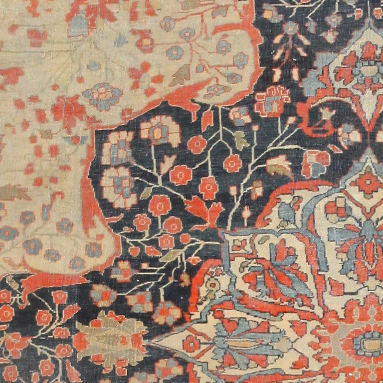 Wool Beautifully Intricate Antique Persian Motasham Kashan Carpet