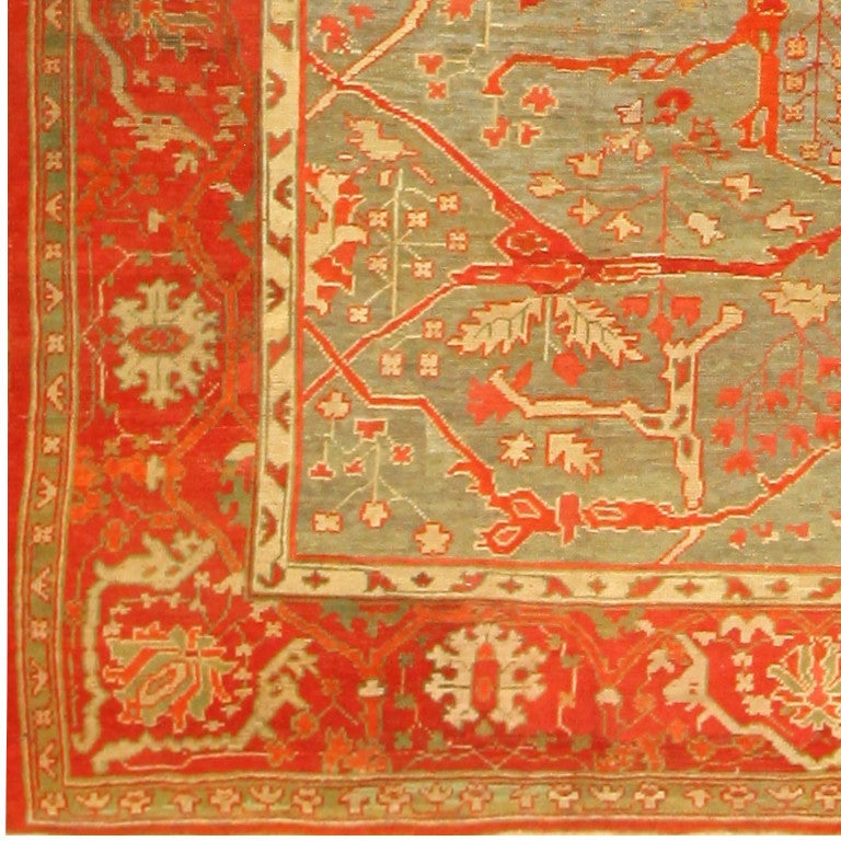 Wool Large Scale Patterned Antique Turkish Oushak Carpet