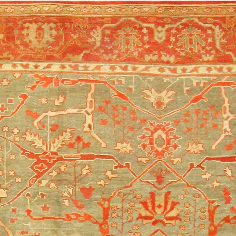 Large Scale Patterned Antique Turkish Oushak Carpet In Excellent Condition In New York, NY