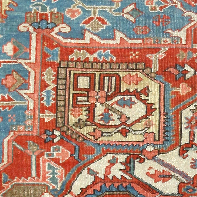 Wool Antique Heriz Persian Room Sized Rug