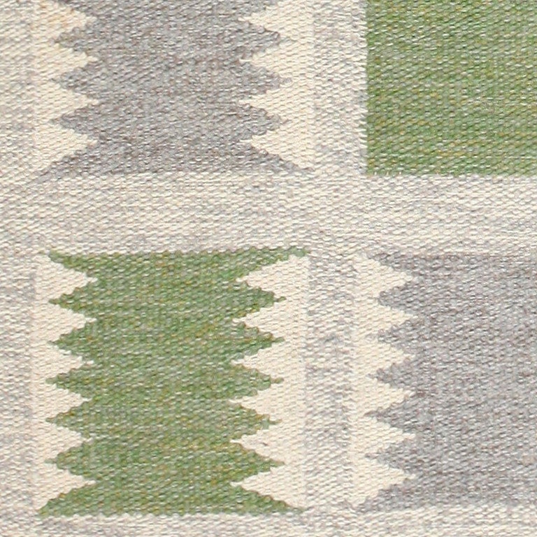 Wool Green Background Vintage Swedish Kilim by Birgitt Sodergren