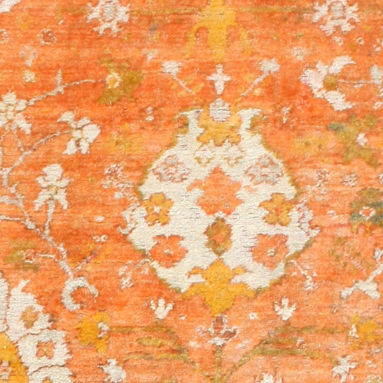 20th Century Orange Background Angora Antique Turkish Oushak Rug
