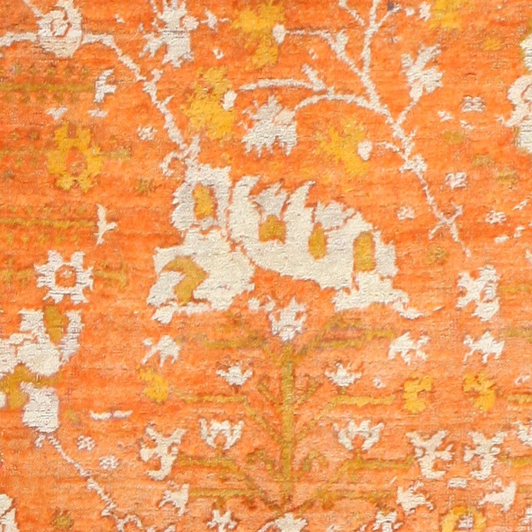 Orange Background Angora Antique Turkish Oushak Rug In Excellent Condition In New York, NY