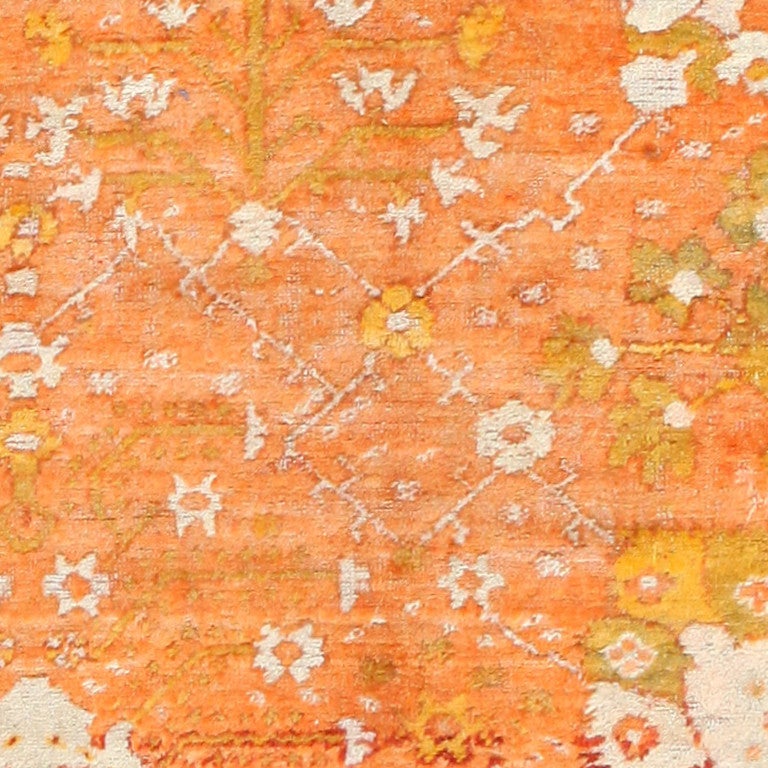 Wool Orange Background Angora Antique Turkish Oushak Rug