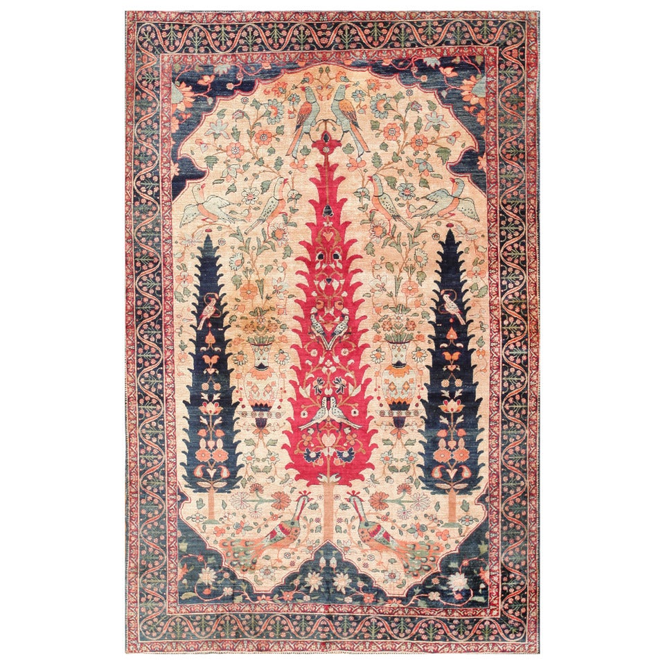 Antique Persian Silk Prayer Kerman Rug
