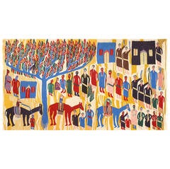Vintage Judaica Purim Scene Tapestry 8