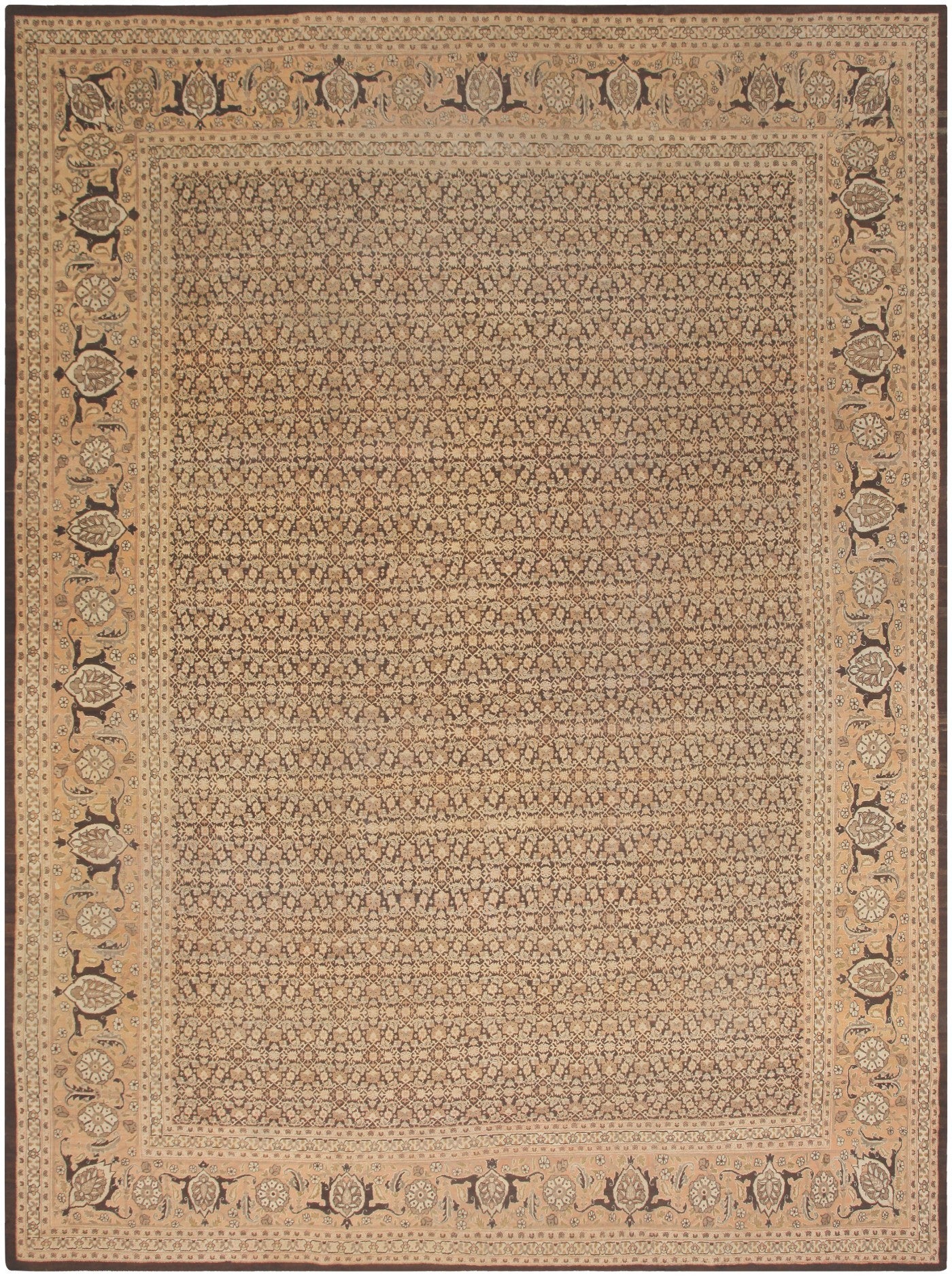 Rare Brown Background Antique Persian Tabriz Rug