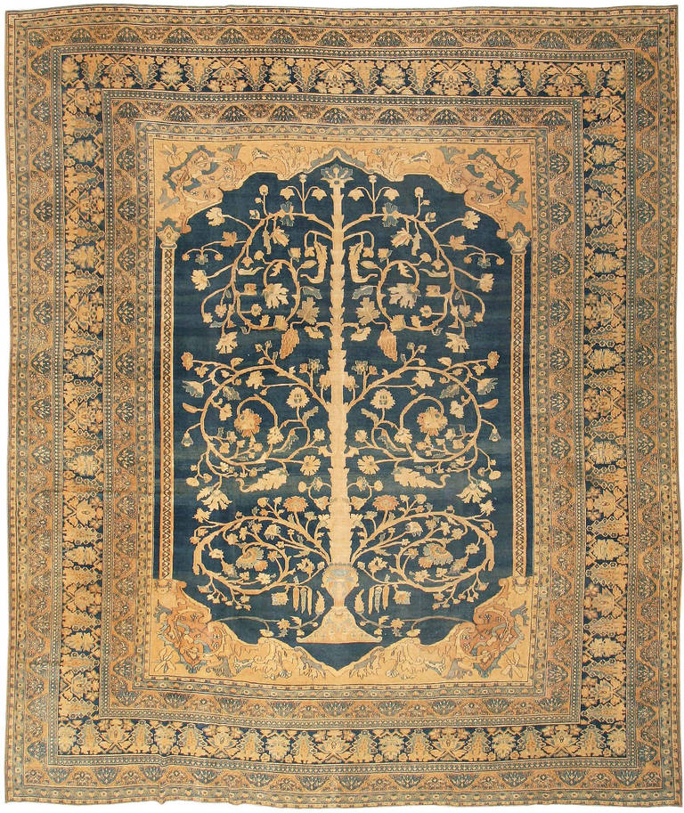Khorassan rug, Persia, circa 1900. This incredible, majestic antique oriental rug -- a splendid Khorassan piece from Persia, made at some point in time right around the turn of the 20th century, is a truly splendid piece. A graceful, flowering tree