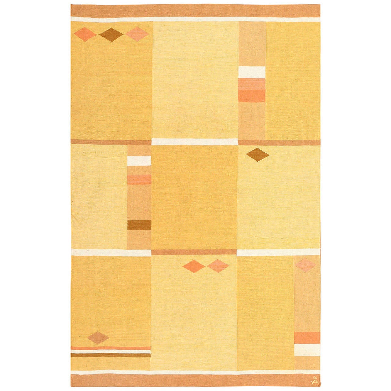 Yellow and Orange Vintage Swedish Rug by Anna Joanna Angstrom For Sale