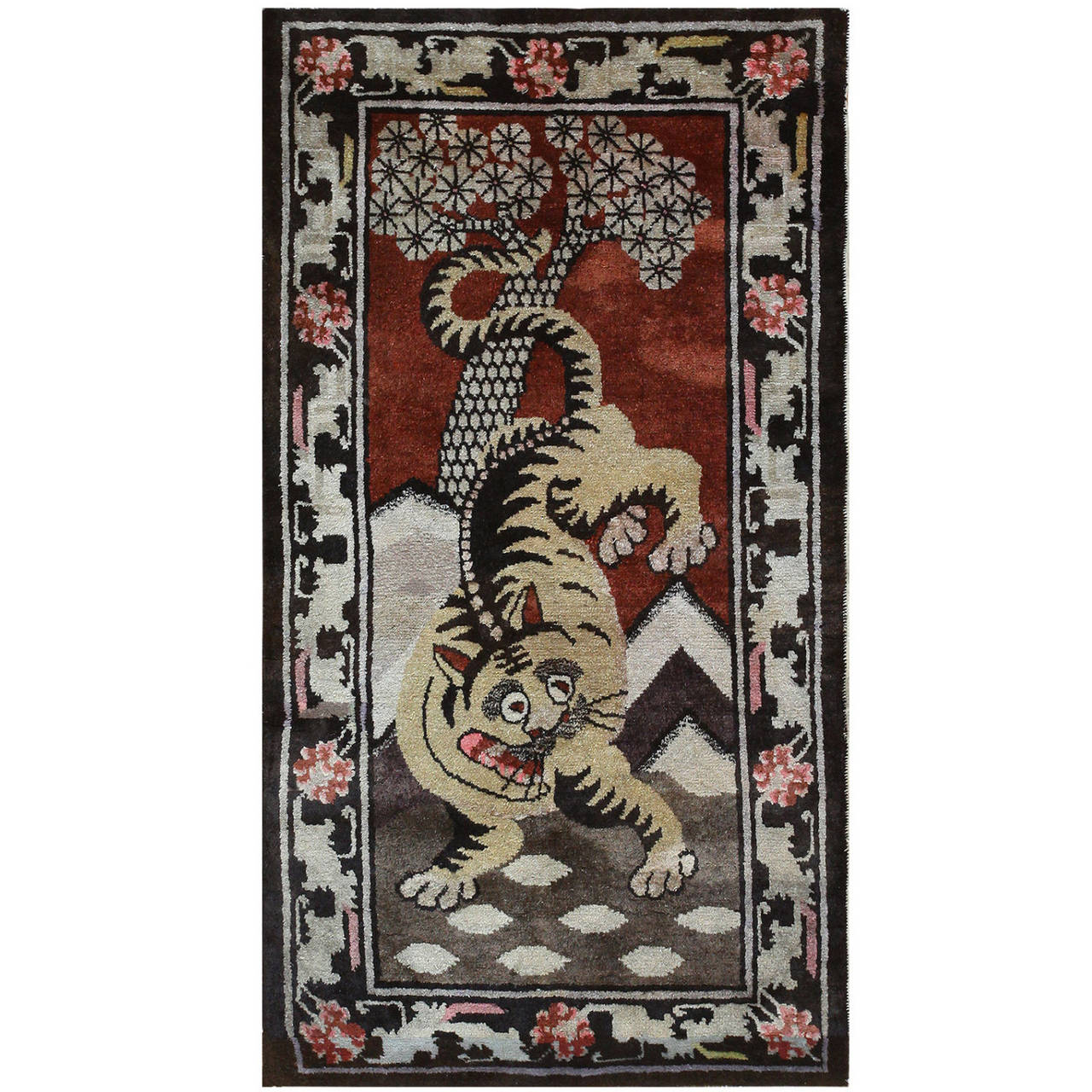 Antique Tibetan Rug With Tiger Design At 1stdibs Antique Tibetan Rug With Tiger Design For