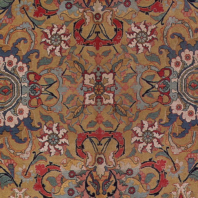Antique Silk and Wool Persian Tehran Carpet