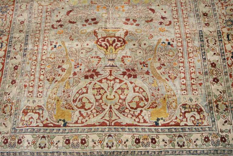 Antique Silk Tabriz Persian Rug 4