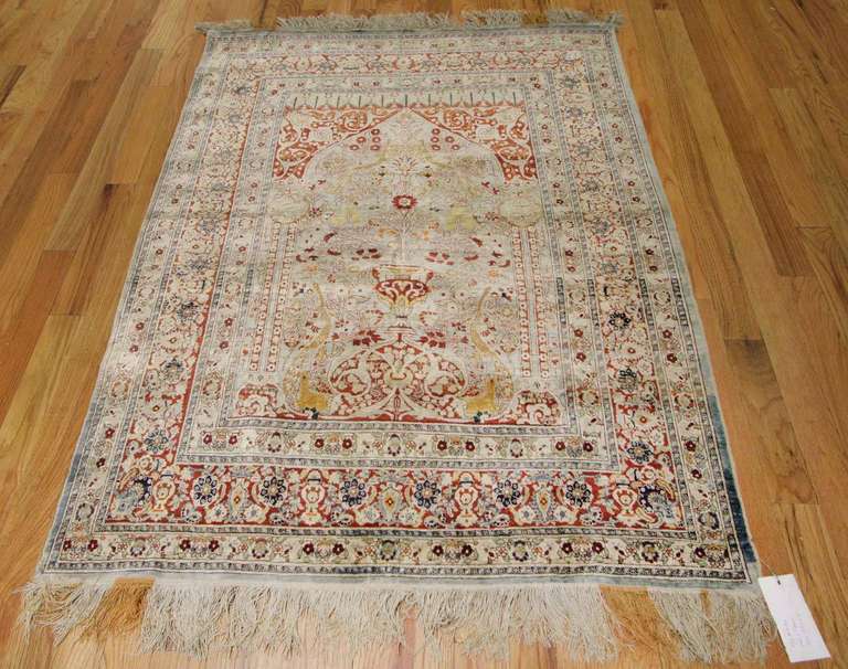 Antique Silk Tabriz Persian Rug 5