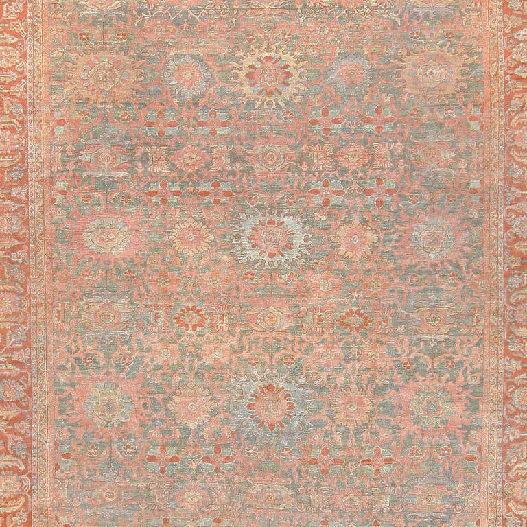 20th Century Antique Grey Blue Background Persian Sultanabad Rug