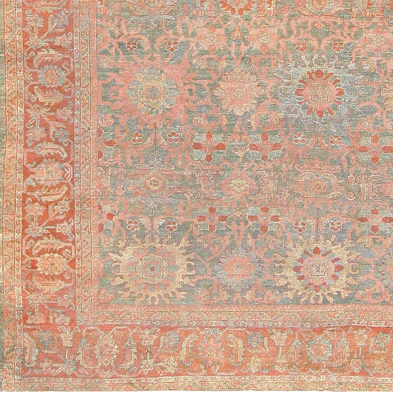 Antique Grey Blue Background Persian Sultanabad Rug 1