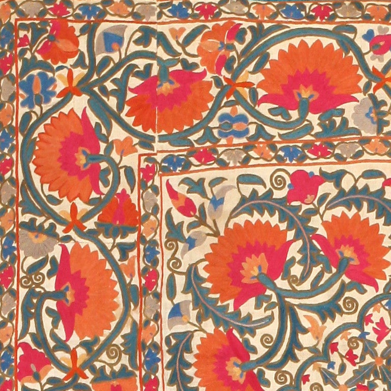 Antique Silk Uzbek Suzani Textile 1