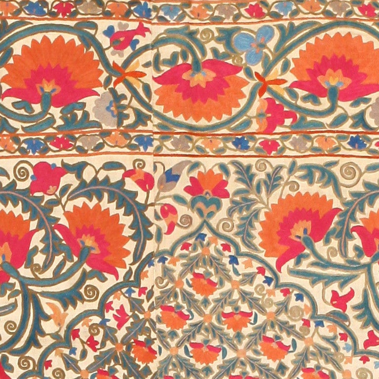 Early 20th Century Antique Silk Uzbek Suzani Textile