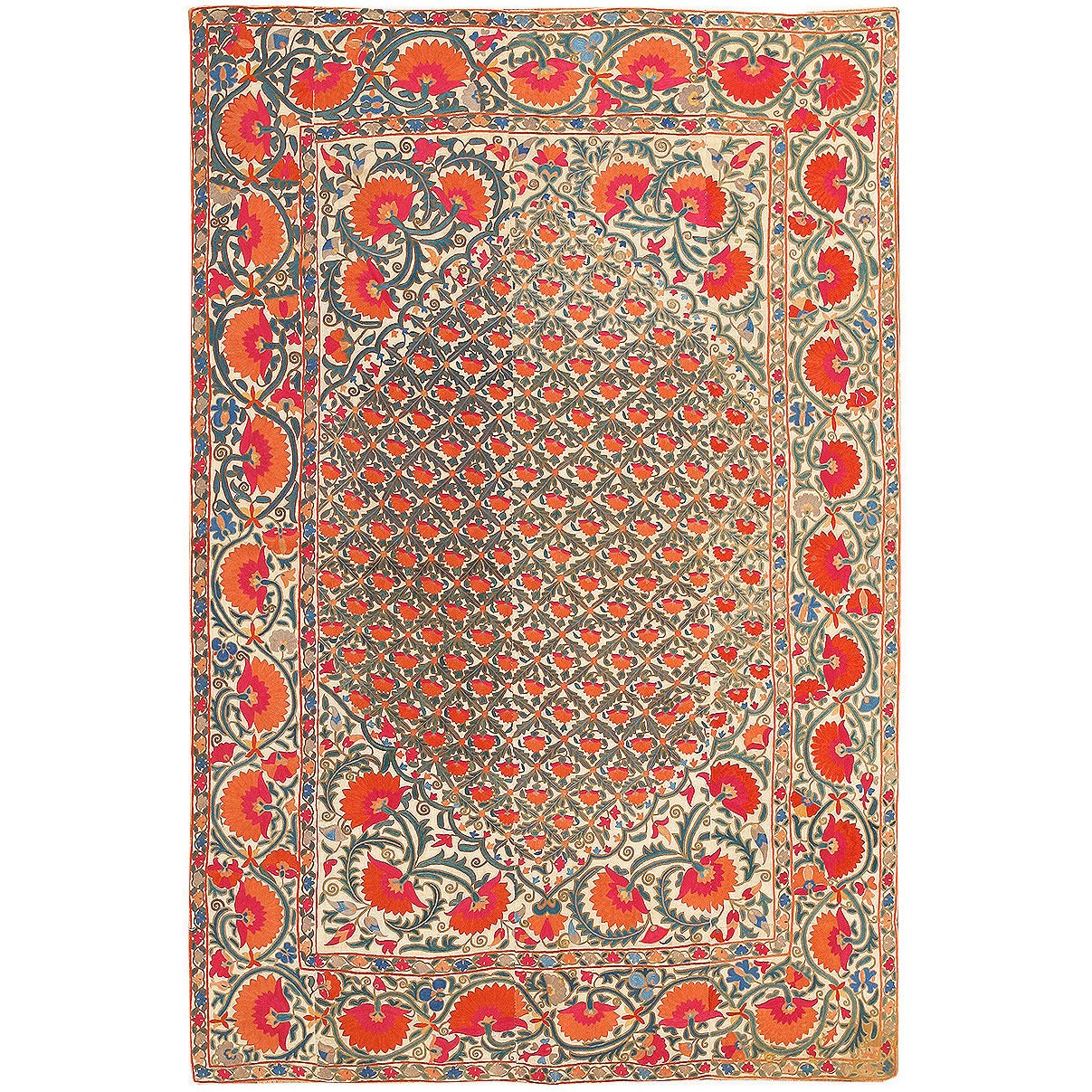 Antique Silk Uzbek Suzani Textile