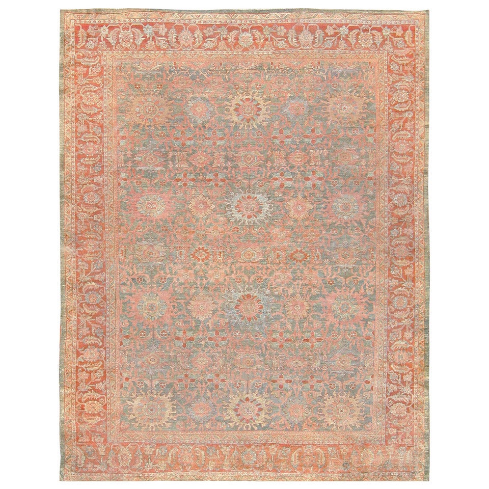 Antique Grey Blue Background Persian Sultanabad Rug