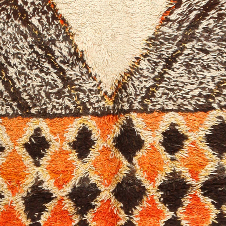 Tribal Vintage Berber Shag Moroccan Rug. Size: 6 ft x 13 ft 3 in