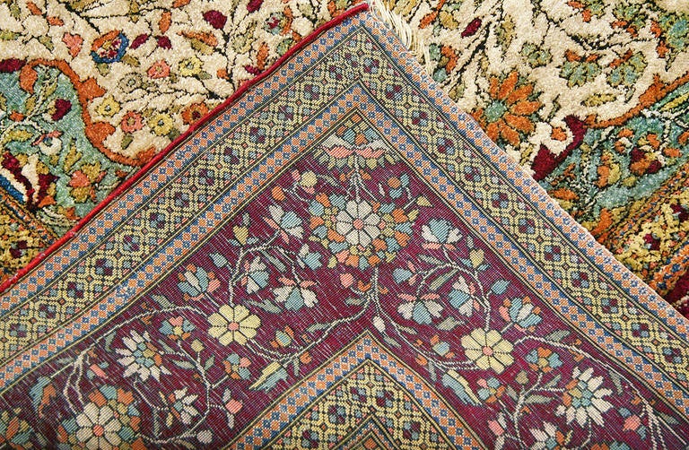 Antique Silk Mohtasham Kashan Rug At 1stdibs Persian Antique Silk Mohtasham Kashan Rug For