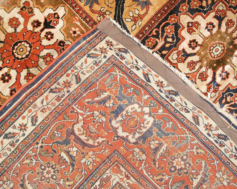 Hand-Knotted Garden Design Antique Persian Silk Heriz Carpet