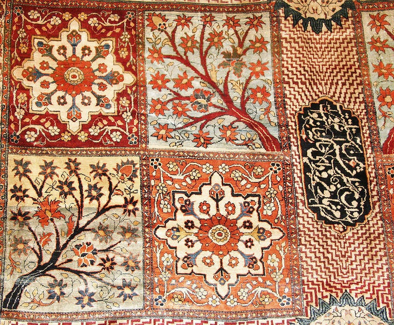 Garden Design Antique Persian Silk Heriz Carpet In Excellent Condition In New York, NY
