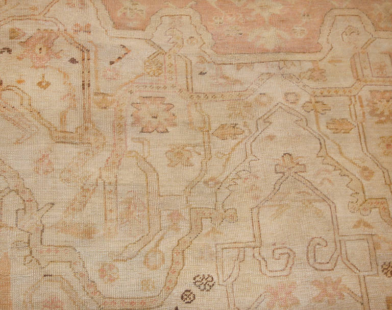 Antique Ivory Background Oushak Carpet from Turkey 2