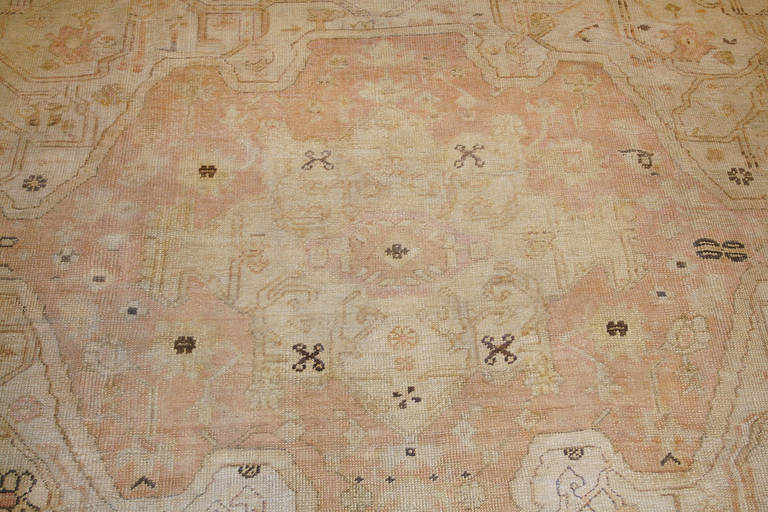 Antique Ivory Background Oushak Carpet from Turkey 3