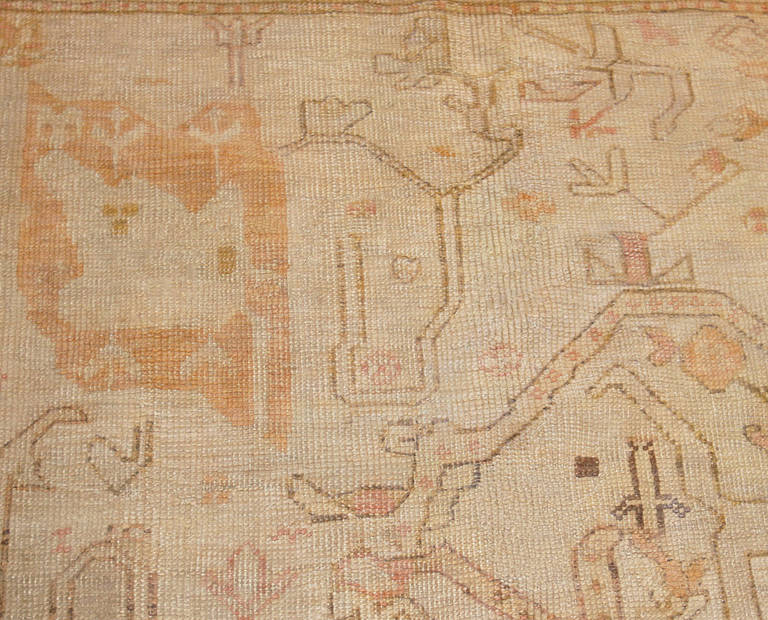 Turkish Antique Ivory Background Oushak Carpet from Turkey