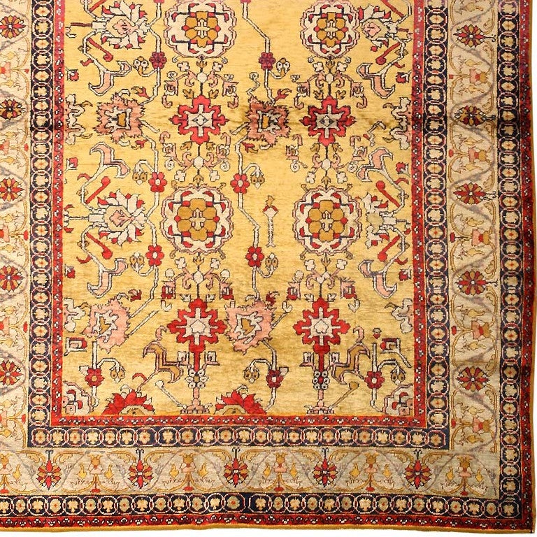 Hand-Knotted Antique Silk Turkish Carpet