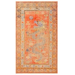 Antique Silk Dragon Khotan Rug from East Turkestan