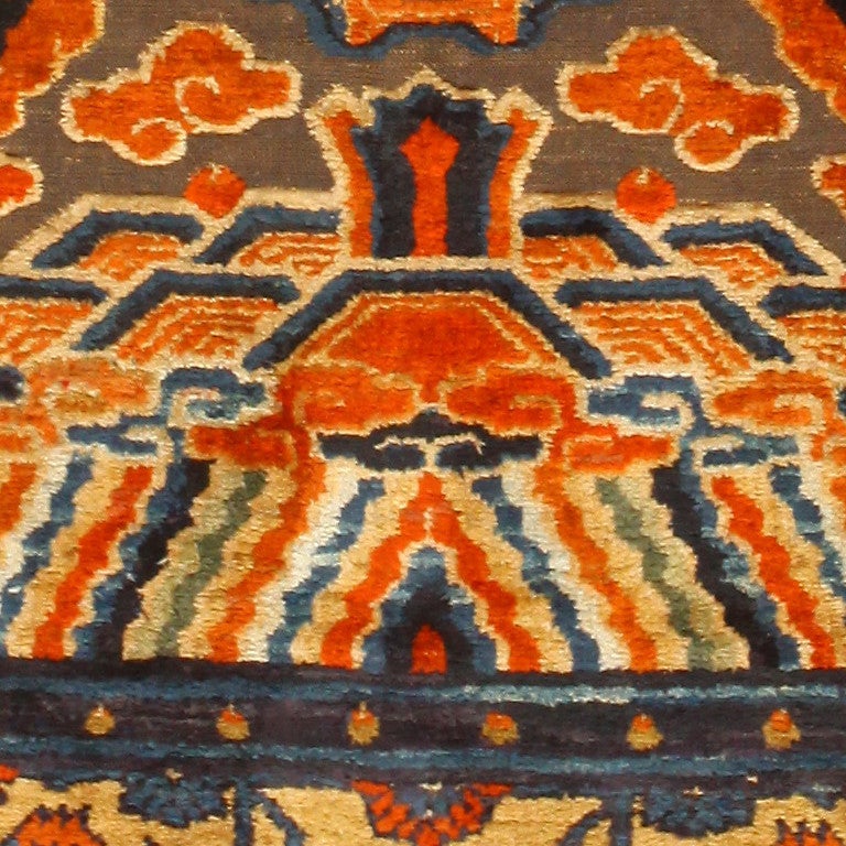 Antique Chinese Metallic Silk Rug In Excellent Condition In New York, NY