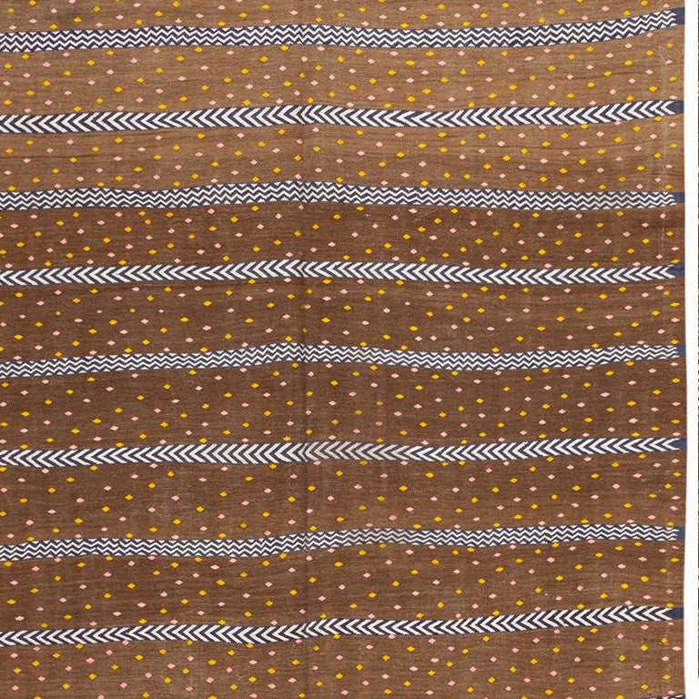 Mid-Century Modern Vintage Moroccan Flat-Weave Rug